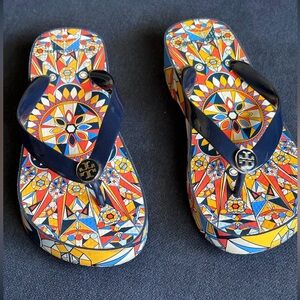 Tory Burch Multi-Colored Casual Wedge Sandals.
